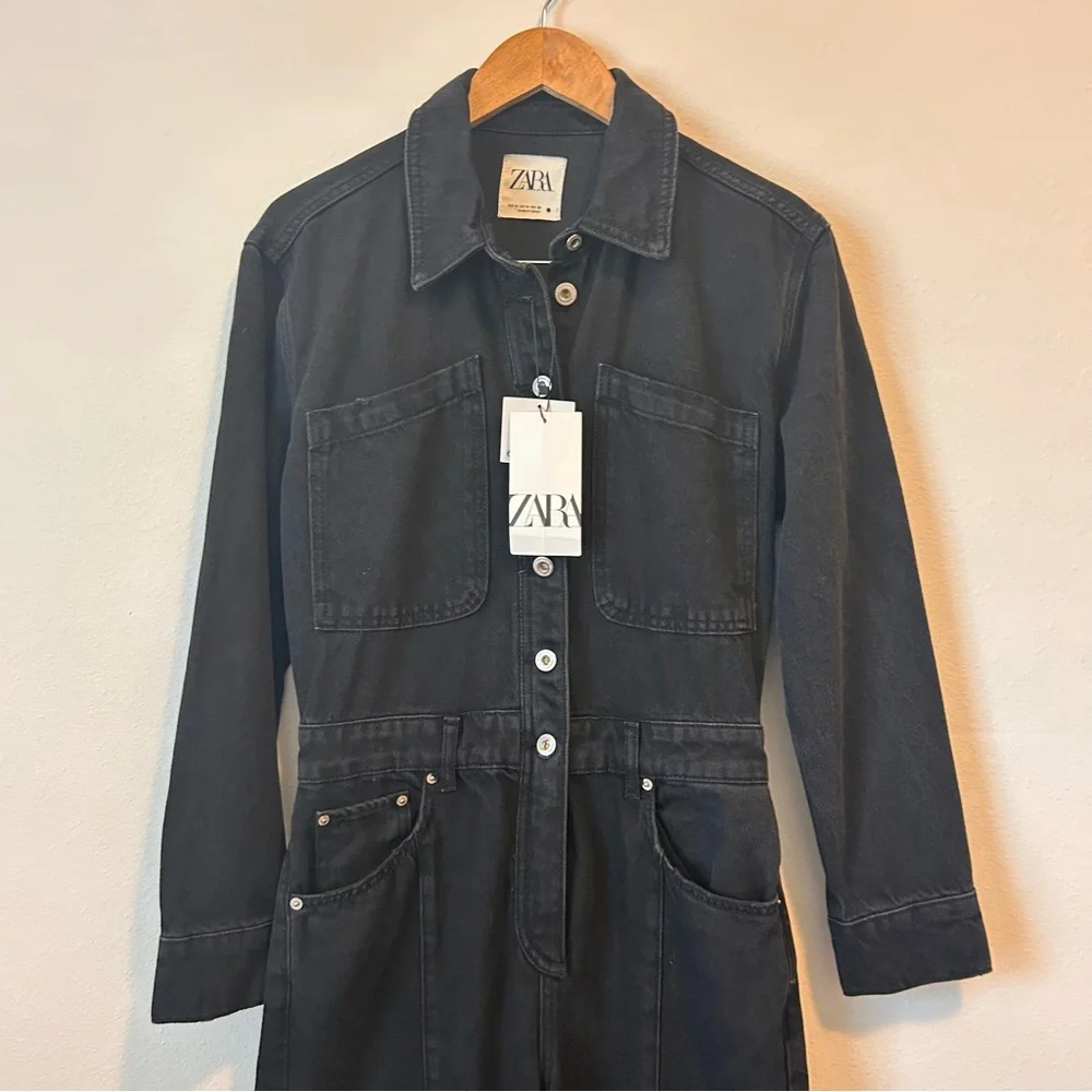 New! Zara Medium Women’s The Dorian Black Denim Jumpsuit - Picture 7 of 16
